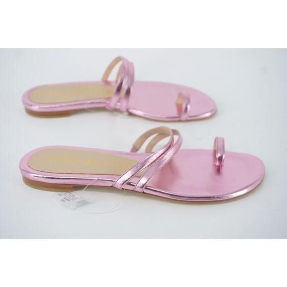 Stuart Weitzman Leonita Slide Pink Metallic Leather Sandals Size 6 New Flat $350 - Picture 6 of 12